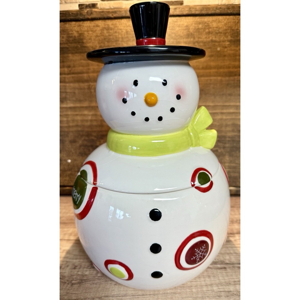 Wallace Designs Snowman Cookie Jar‎ 13" Ceramic Christmas Polka Dot Holiday